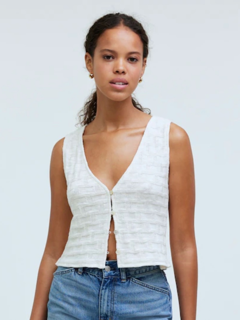 Madewell Basketweave-Stitch Vest in Antique Cream